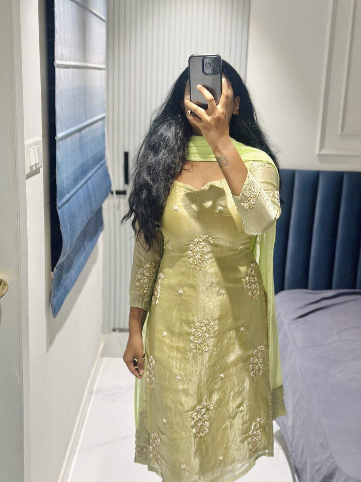 Light green viscose tissue kurti in Viscose Tissue – Kurta Set by Dharvi by Rachana (view 6)
