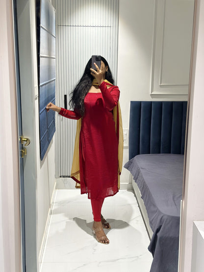 Red space silk kurta
