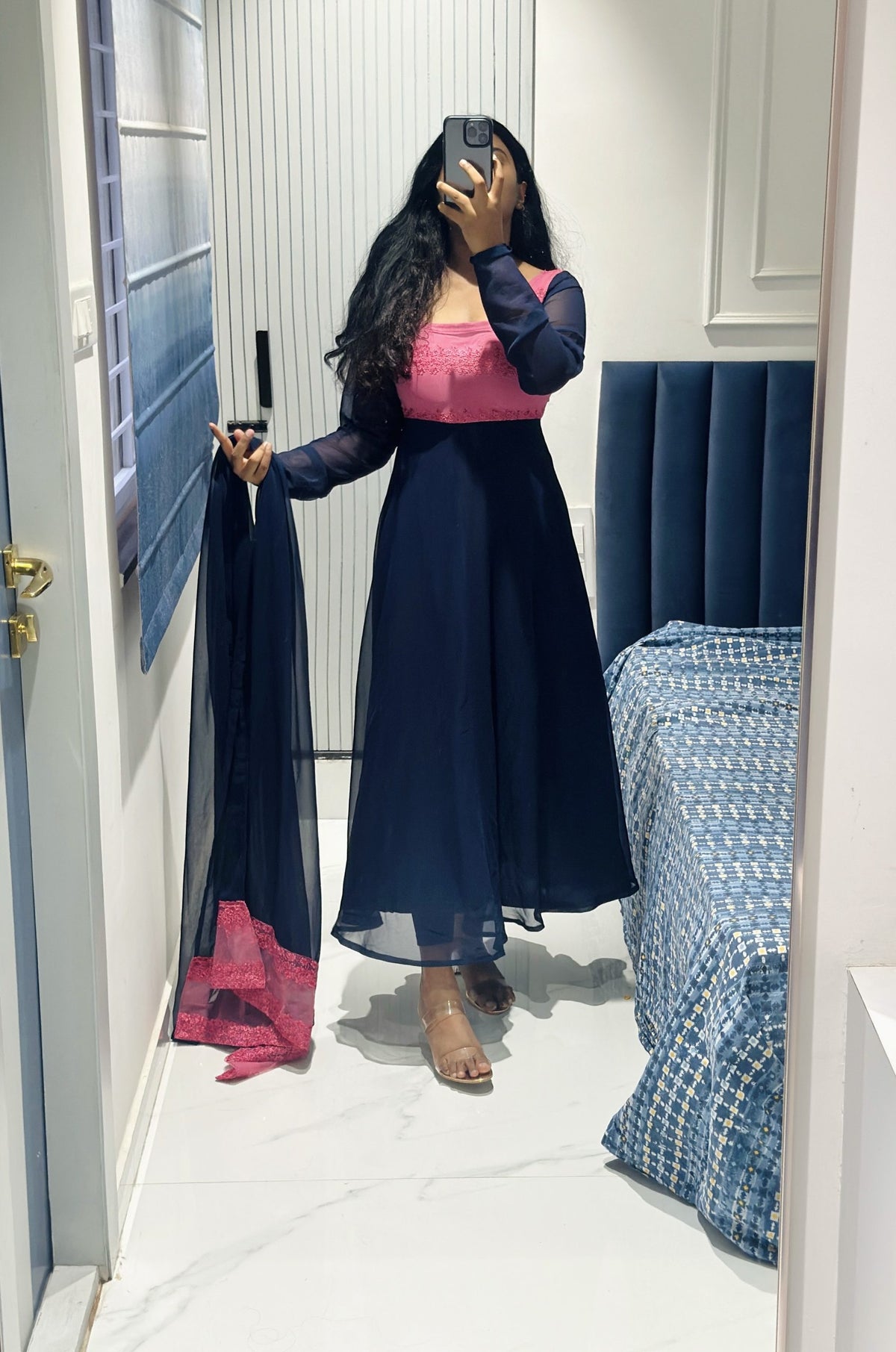 Pink blue Anarkali in Chiffon – Anarkali Set by Dharvi by Rachana (view 6)