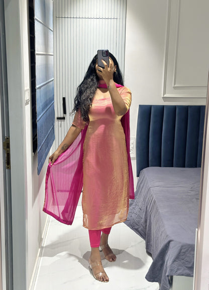 Peachy pink space silk kurta