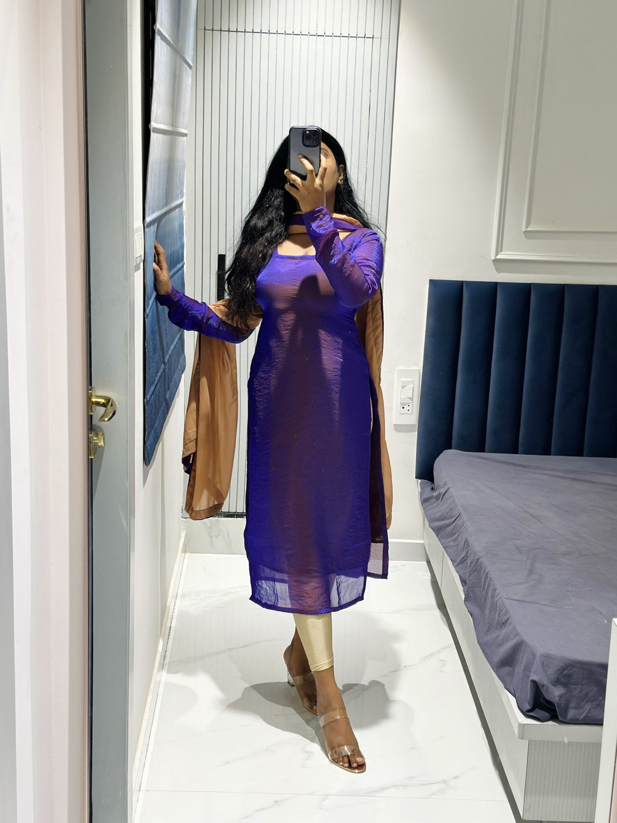 Dark purple space silk kurta set in Space Silk – Kurta Set by Dharvi by Rachana