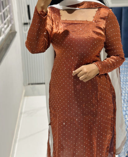 Rust viscose tissue kurti