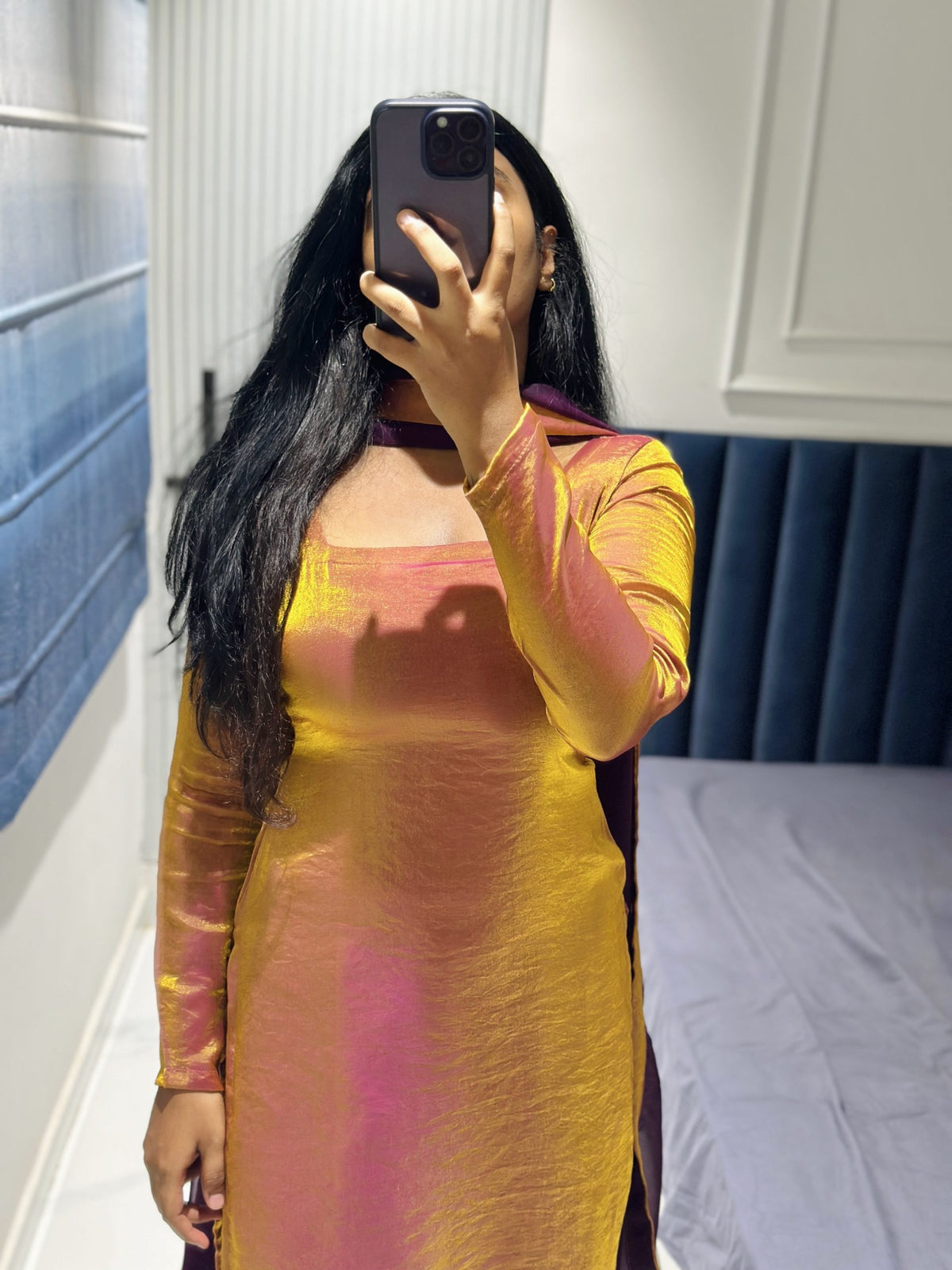 Golden purple space silk kurti set in Space Silk – Kurta Set by Dharvi by Rachana