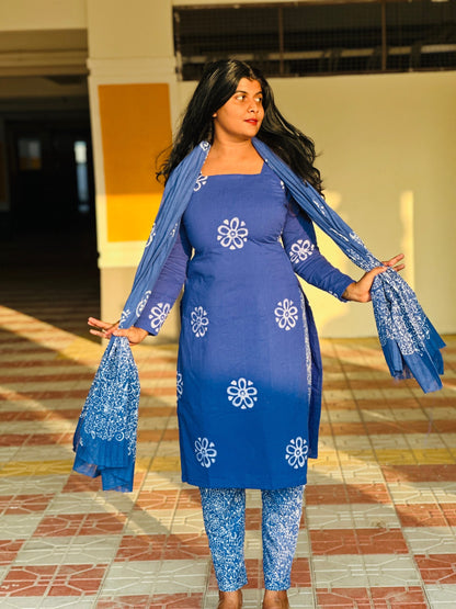 Blue cotton batik suit set