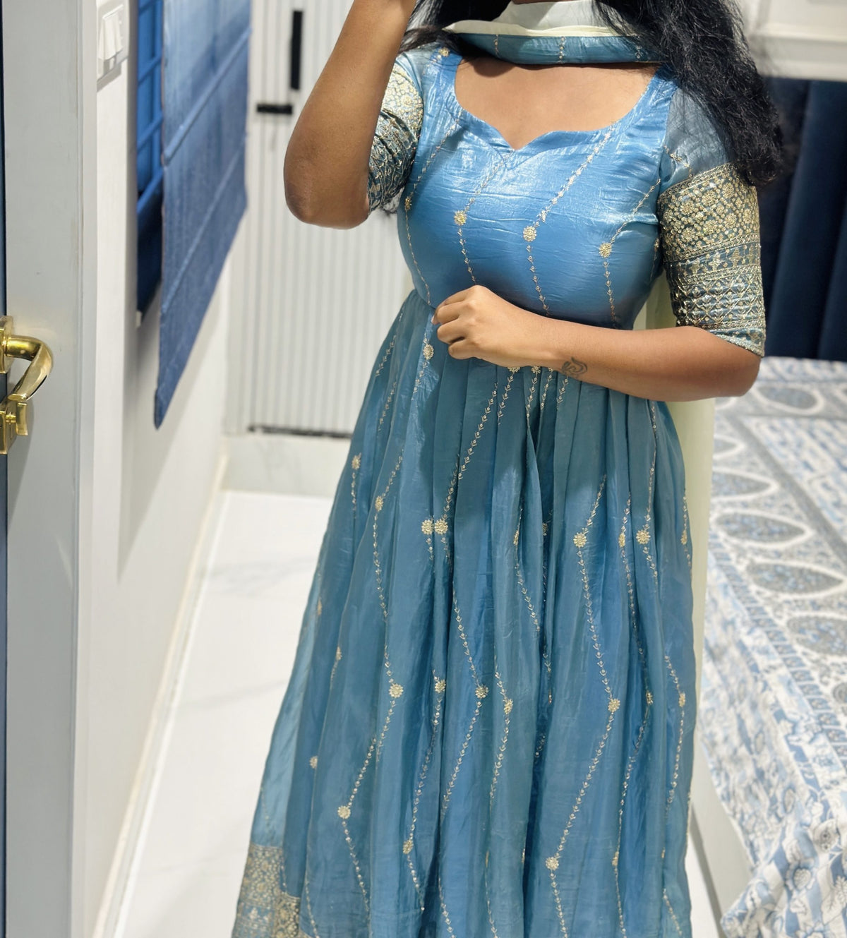 Powder blue Anarkali in Space Silk – Anarkali Set by Dharvi by Rachana (view 4)
