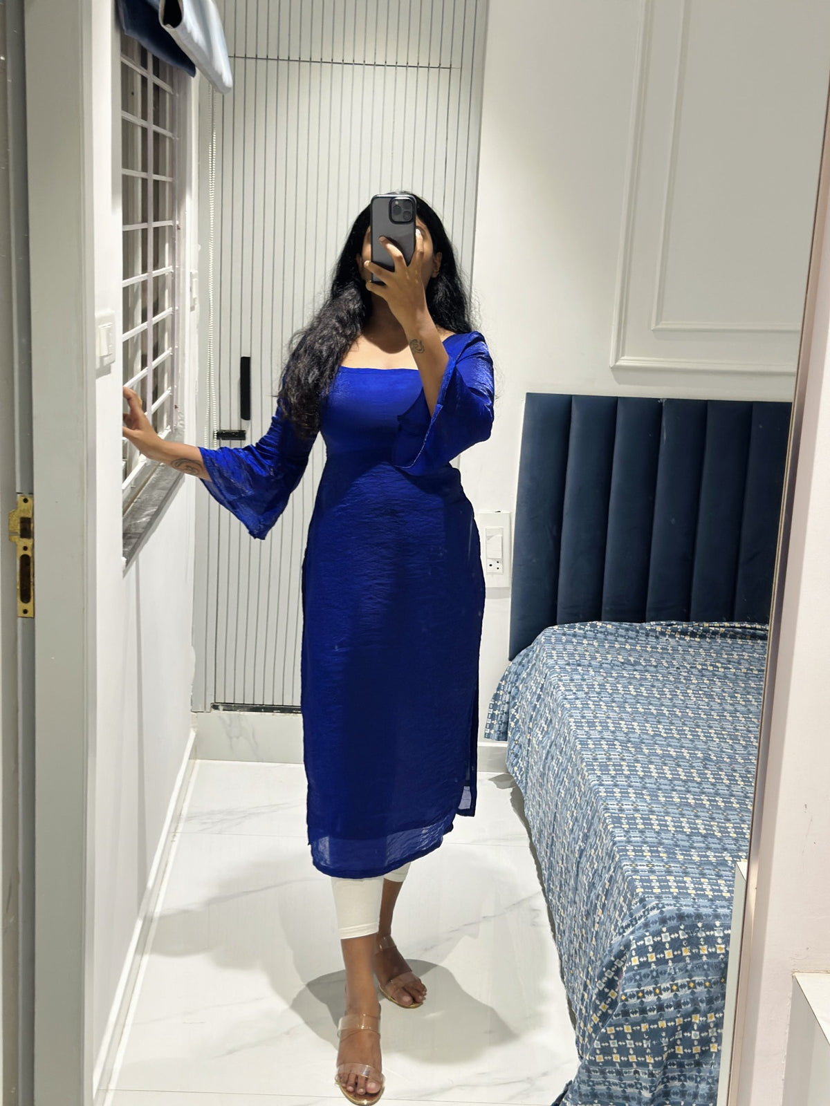 Royal blue bell sleeves kurti in Space Silk – Kurta Set by Dharvi by Rachana (view 4)