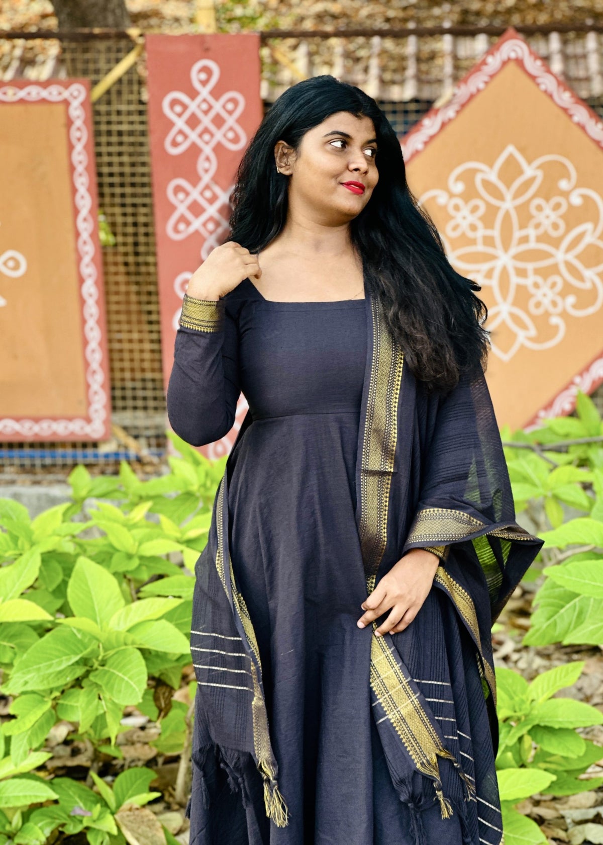 Black mangalagiri cotton Anarkali suit set in Cotton – Anarkali Set by Dharvi by Rachana