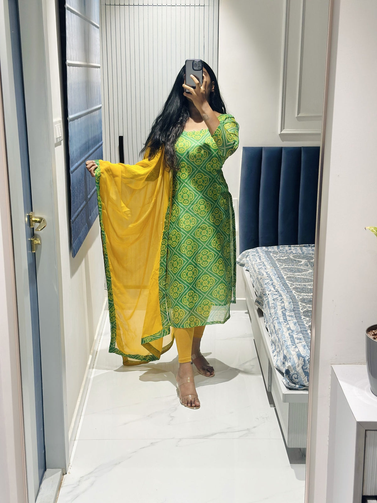 Parrot green Kota set in Kota – Kurta Set by Dharvi by Rachana (view 2)