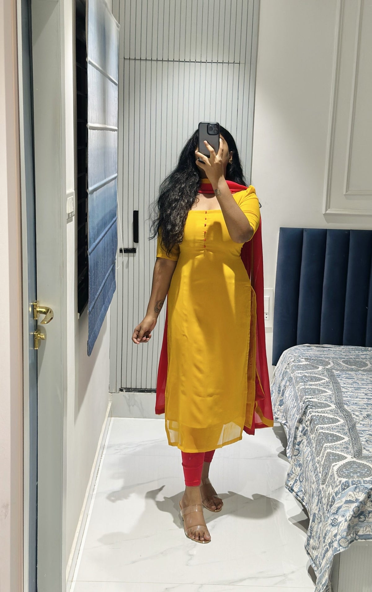 Mustard yellow georgette set in Soft Georgette – Kurta Set by Dharvi by Rachana (view 4)