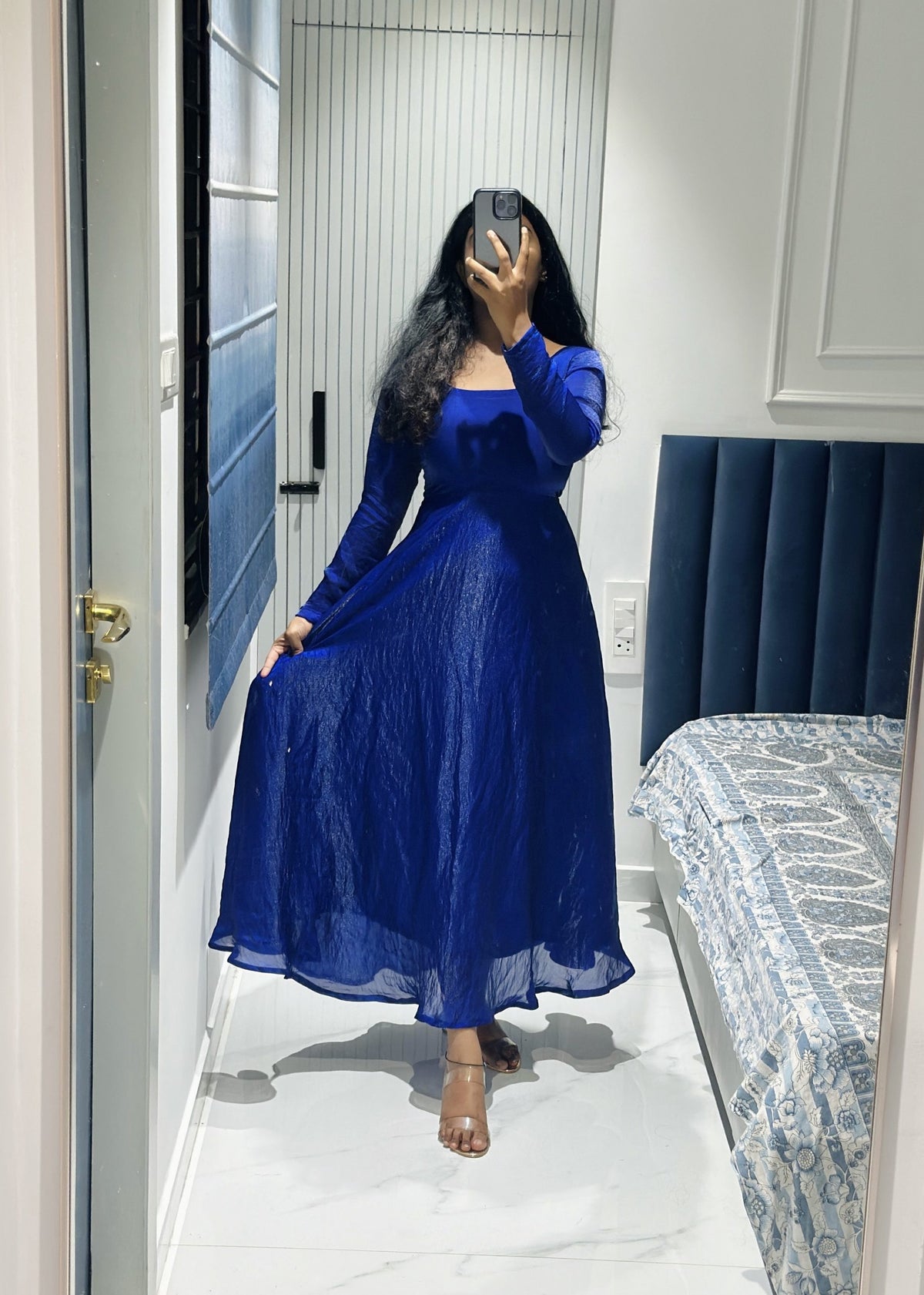 Royal blue space silk Anarkali in Space Silk – Anarkali Set by Dharvi by Rachana (view 6)