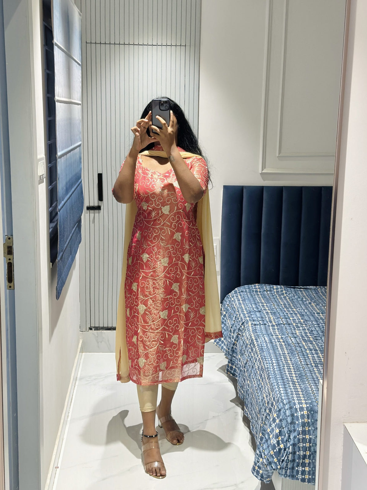 Peach tissue kurta in Tissue – Kurta Set by Dharvi by Rachana