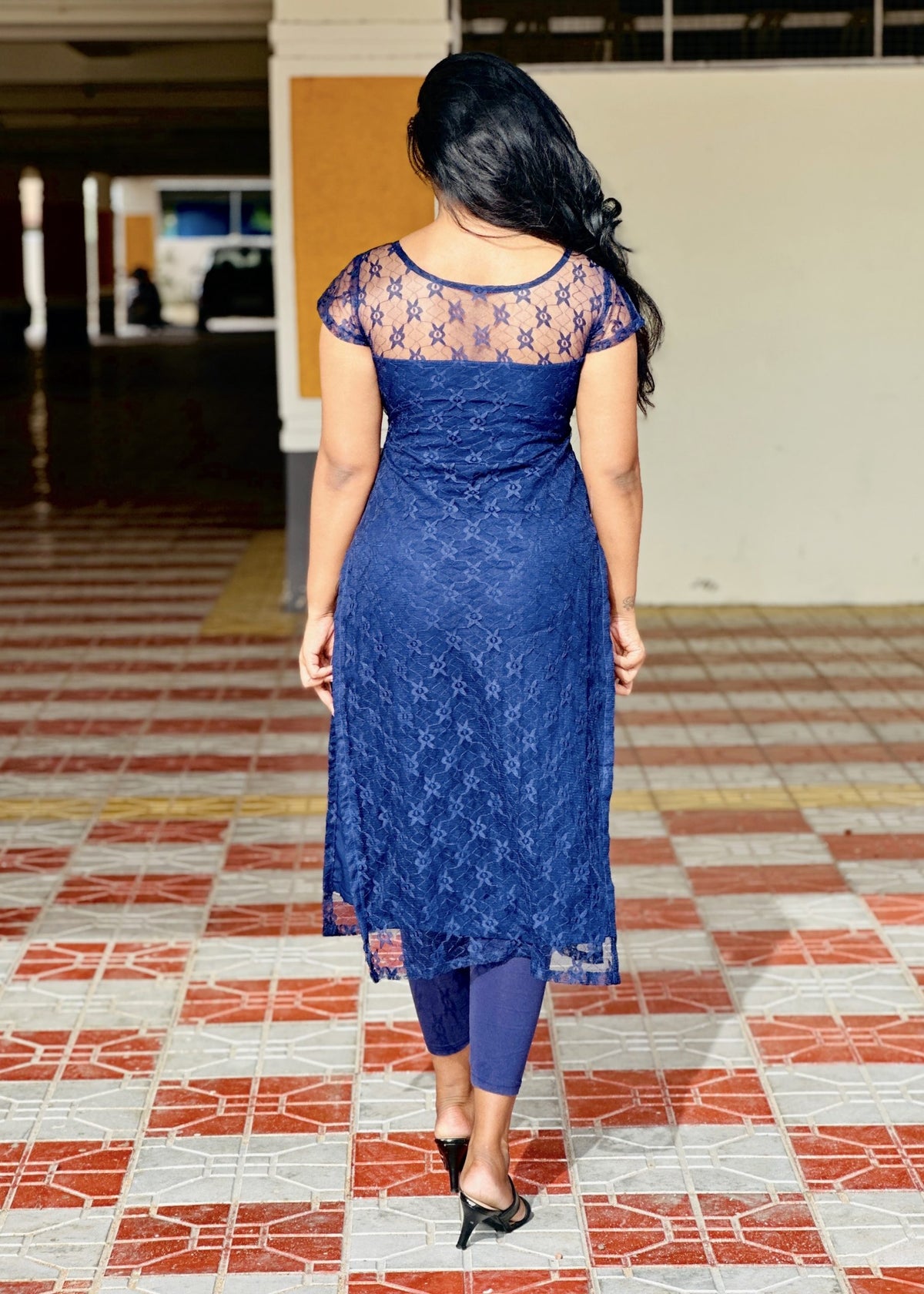 Navy blue soft net lace kurti set in Lace – Kurta Set by Dharvi by Rachana (view 2)