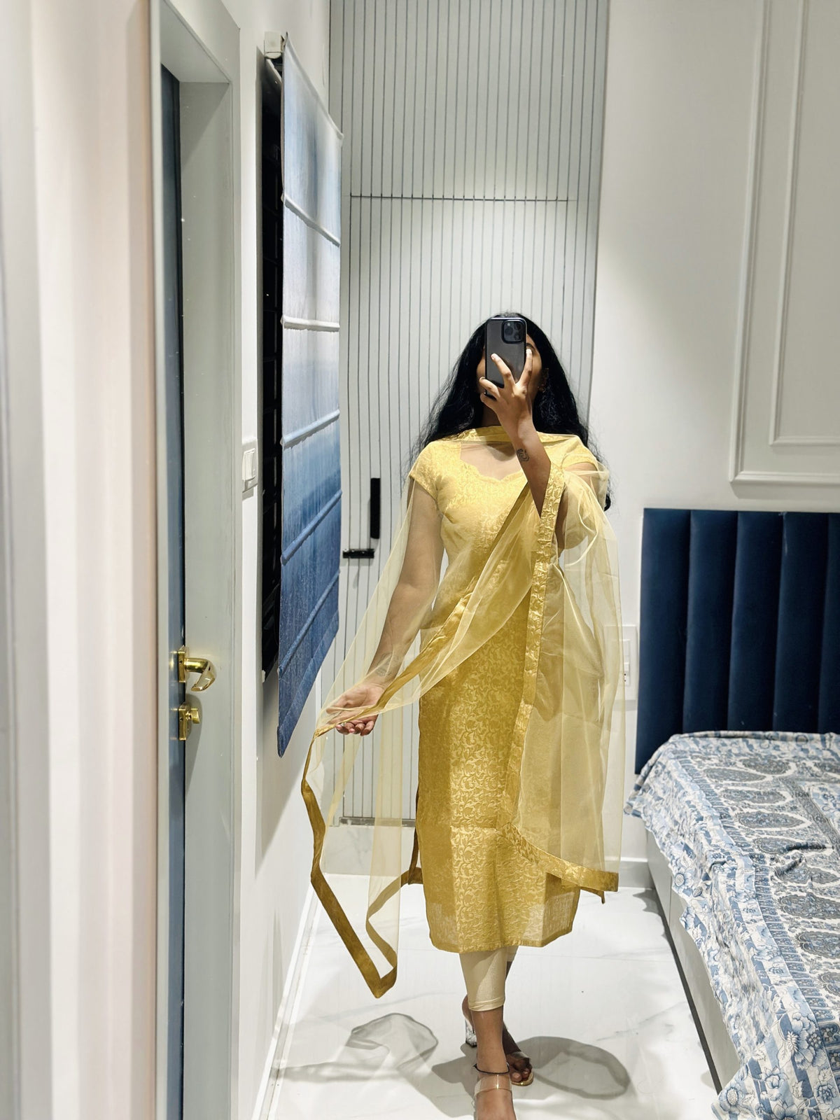 Golden Banarasi kurti in Banarasi – Kurta Set by Dharvi by Rachana (view 2)