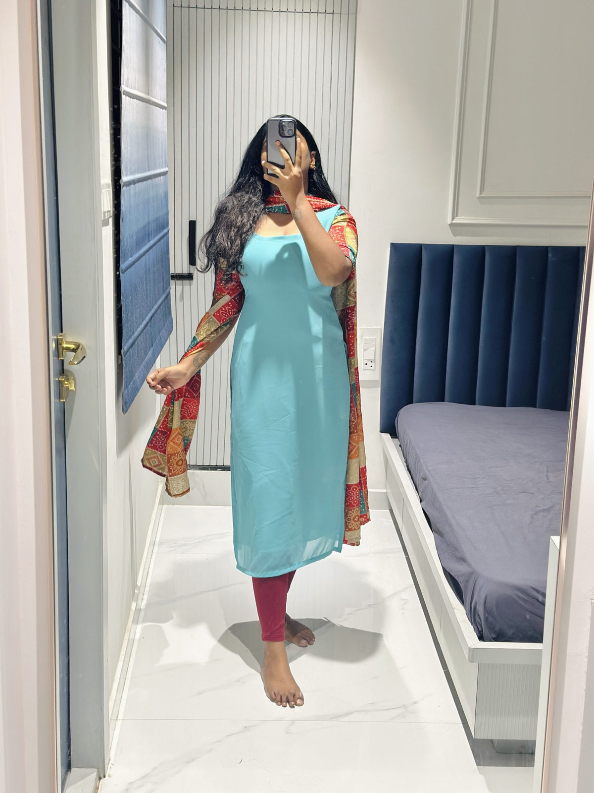 Pastel blue chiffon set in Chiffon – Kurta Set by Dharvi by Rachana