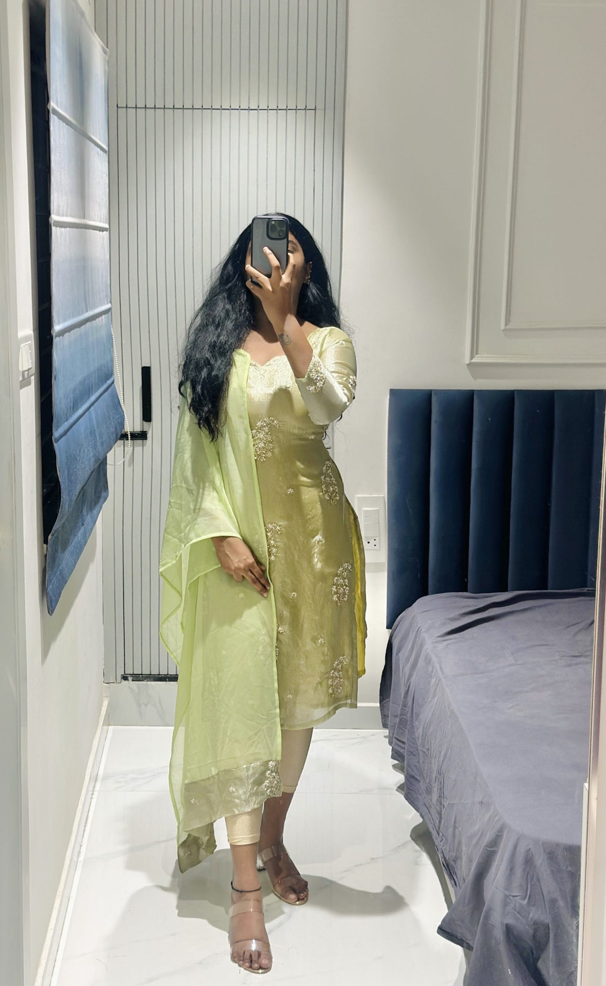 Light green viscose tissue kurti in Viscose Tissue – Kurta Set by Dharvi by Rachana (view 5)