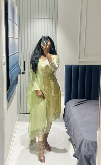 Light green viscose tissue kurti