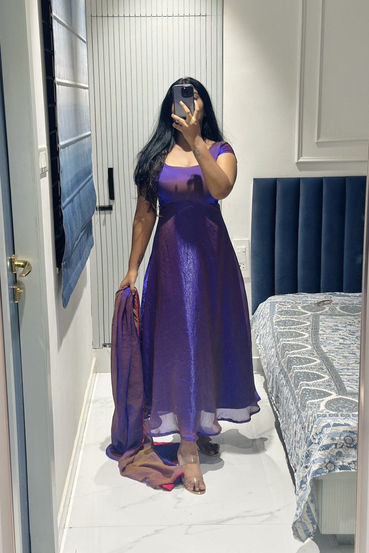 Dark purple space silk anarkali set in Space Silk – Anarkali Set by Dharvi by Rachana (view 6)