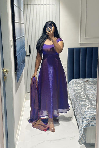 Dark purple space silk anarkali set