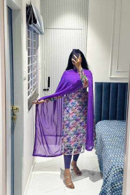 Lavender organza mirror embroidered kurti