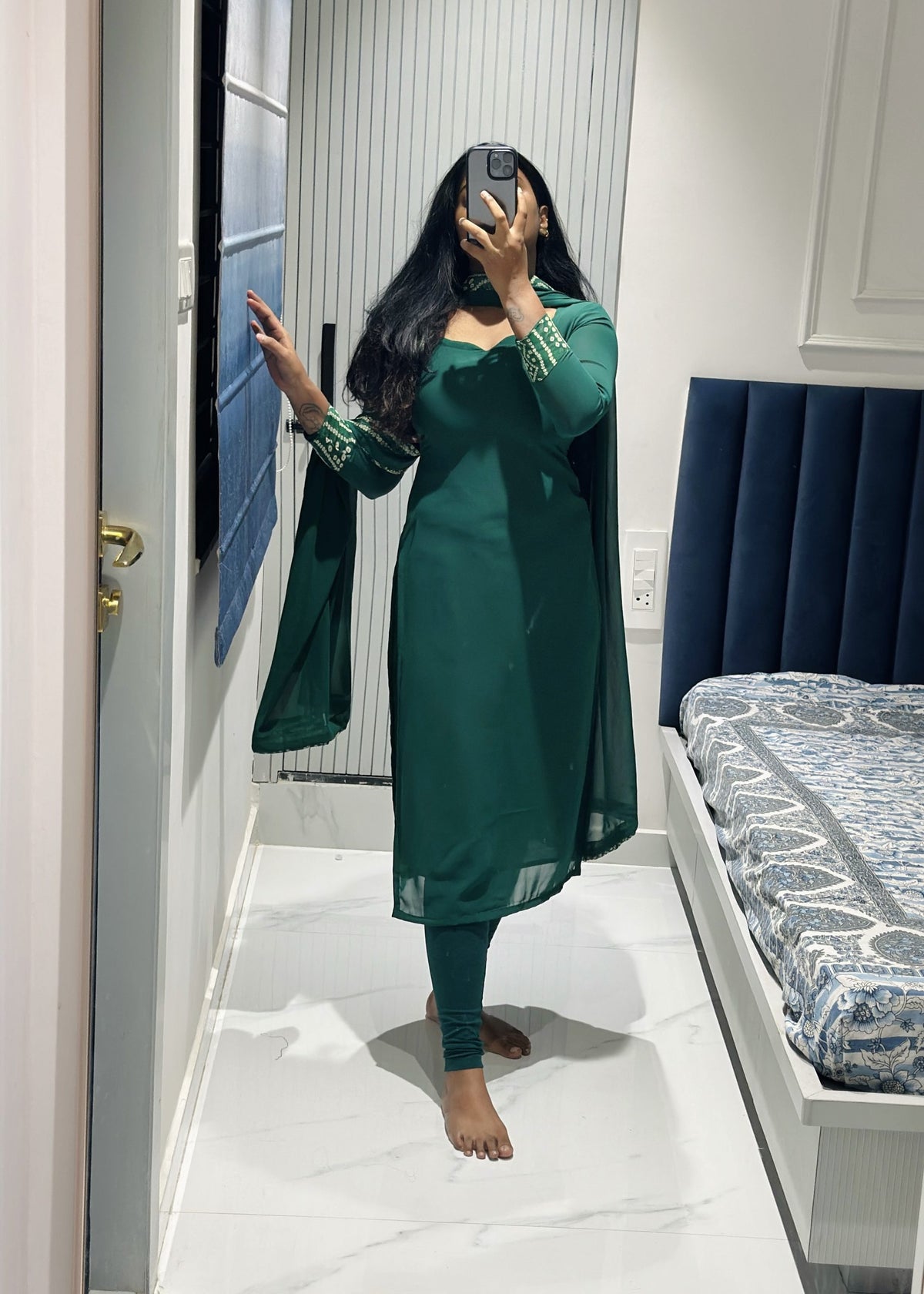 Green plain chiffon kurti in Chiffon – Kurta Set by Dharvi by Rachana