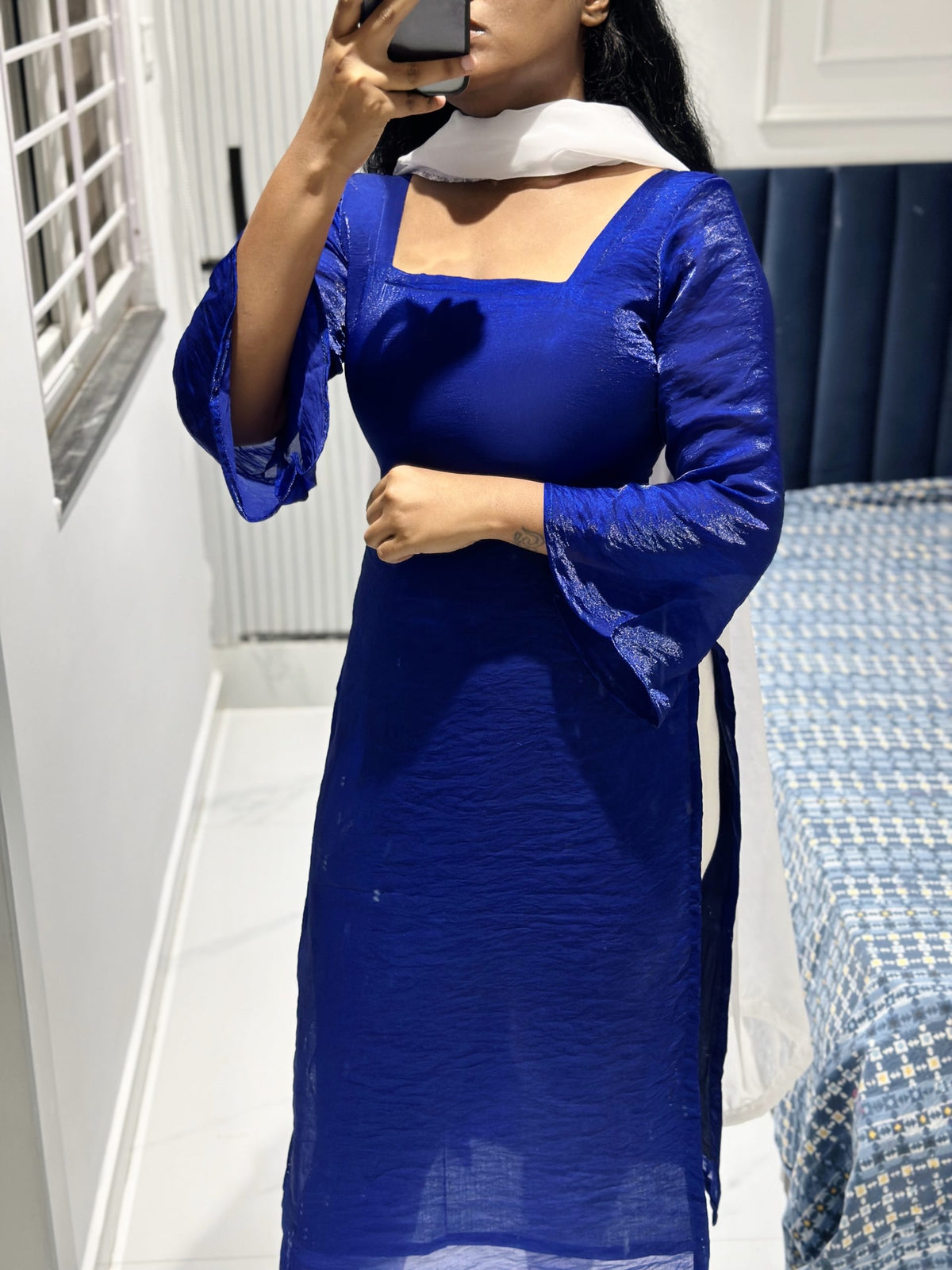 Royal blue bell sleeves kurti in Space Silk – Kurta Set by Dharvi by Rachana (view 2)