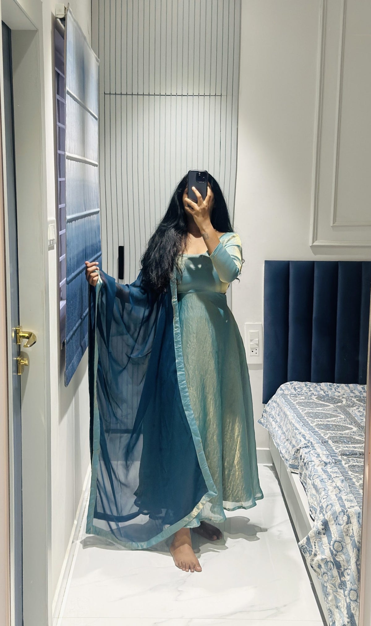 Light blue space silk Anarkali in Space Silk – Anarkali Set by Dharvi by Rachana