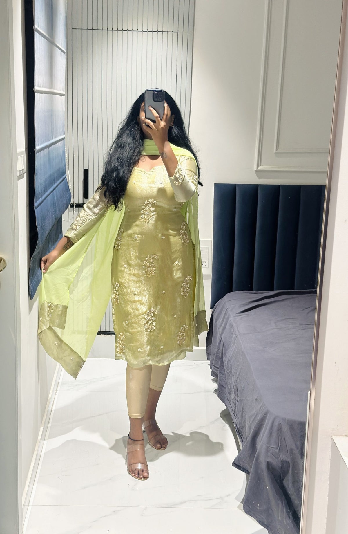 Light green viscose tissue kurti in Viscose Tissue – Kurta Set by Dharvi by Rachana (view 3)