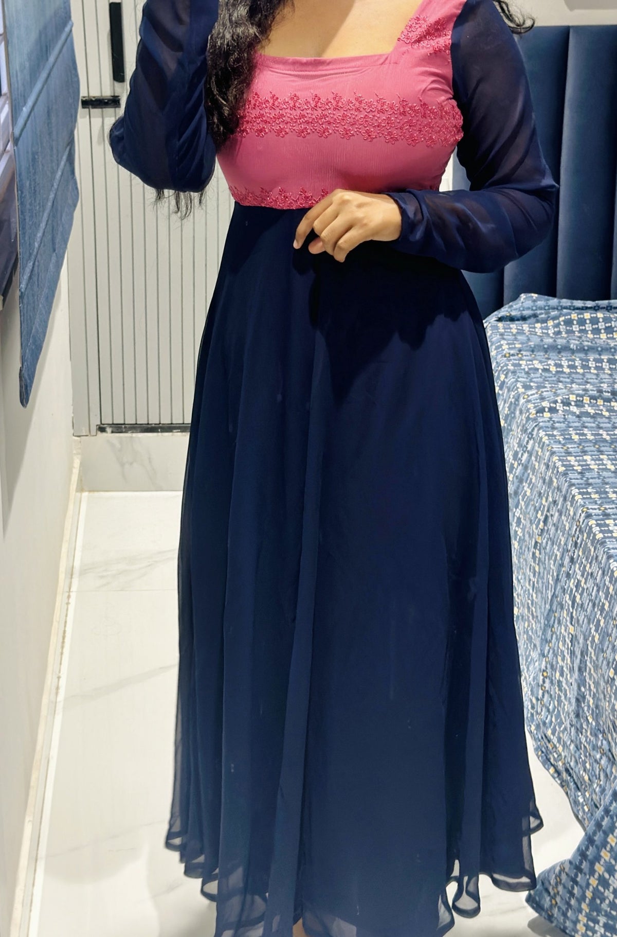 Pink blue Anarkali in Chiffon – Anarkali Set by Dharvi by Rachana (view 5)