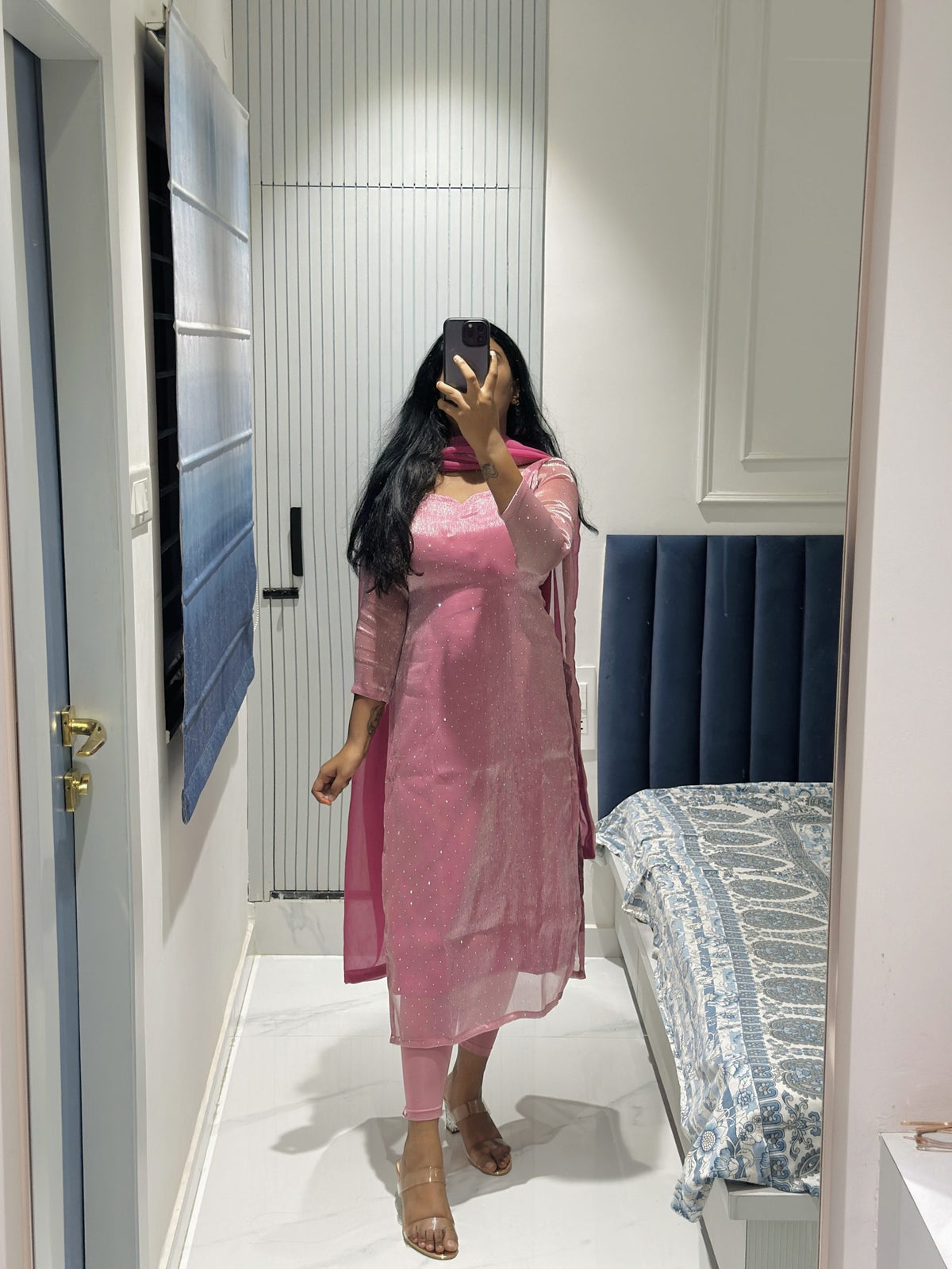 Light pink viscose tissue kurta in Viscose Tissue – Kurta Set by Dharvi by Rachana (view 4)