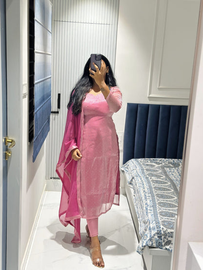 Light pink viscose tissue kurta