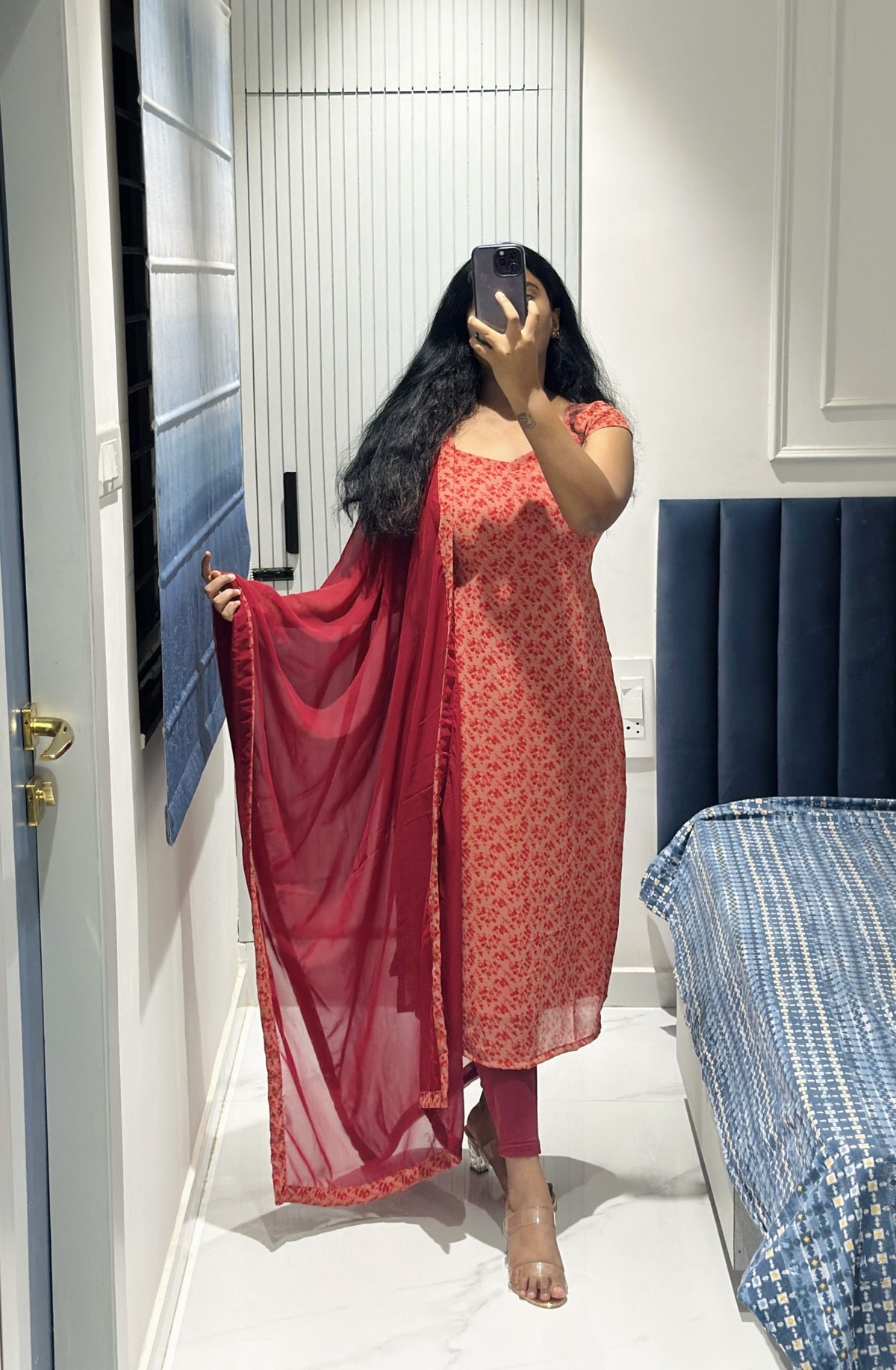 Peach maroon chiffon kurti in Chiffon – Kurta Set by Dharvi by Rachana