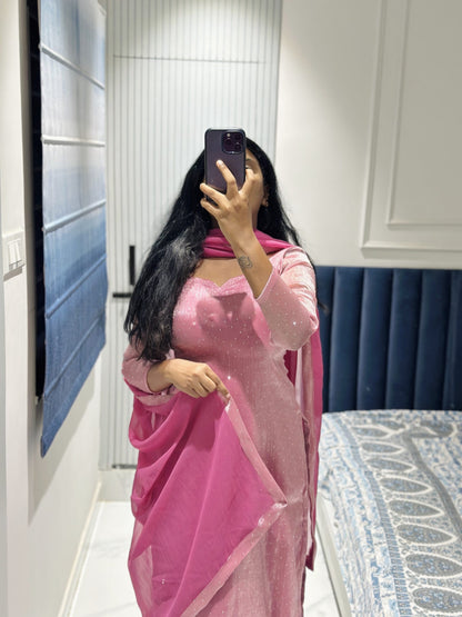 Light pink viscose tissue kurta