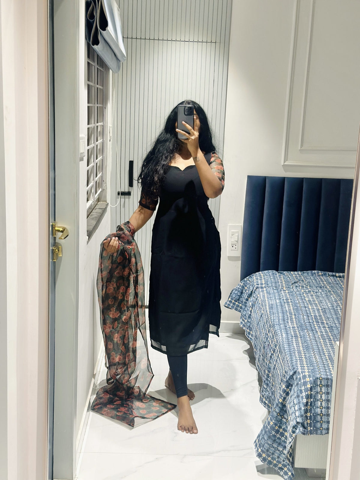 Black rose kurti in Chiffon – Kurta Set by Dharvi by Rachana (view 2)
