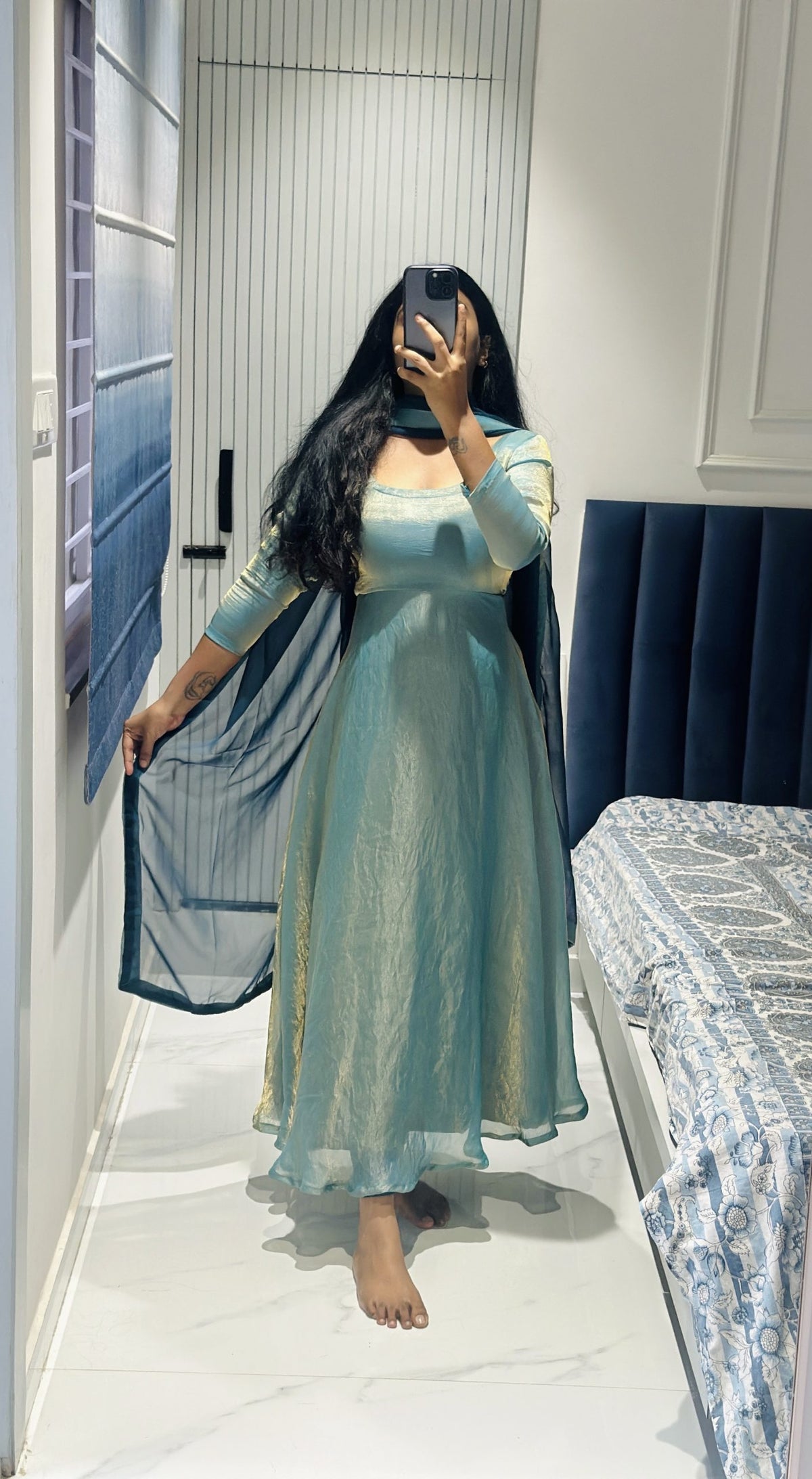 Light blue space silk Anarkali in Space Silk – Anarkali Set by Dharvi by Rachana