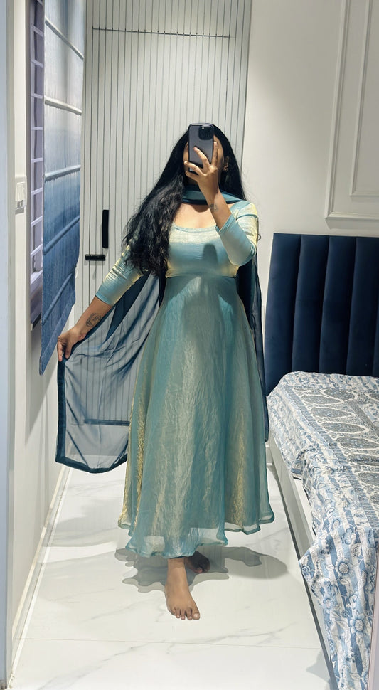 Light blue space silk Anarkali in Space Silk – Anarkali Set by Dharvi by Rachana