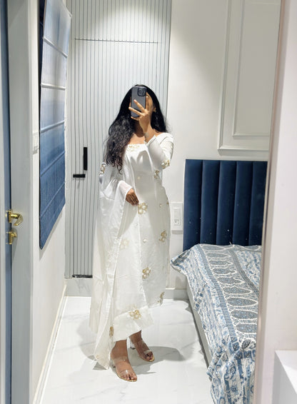 White butta embroidered kurti