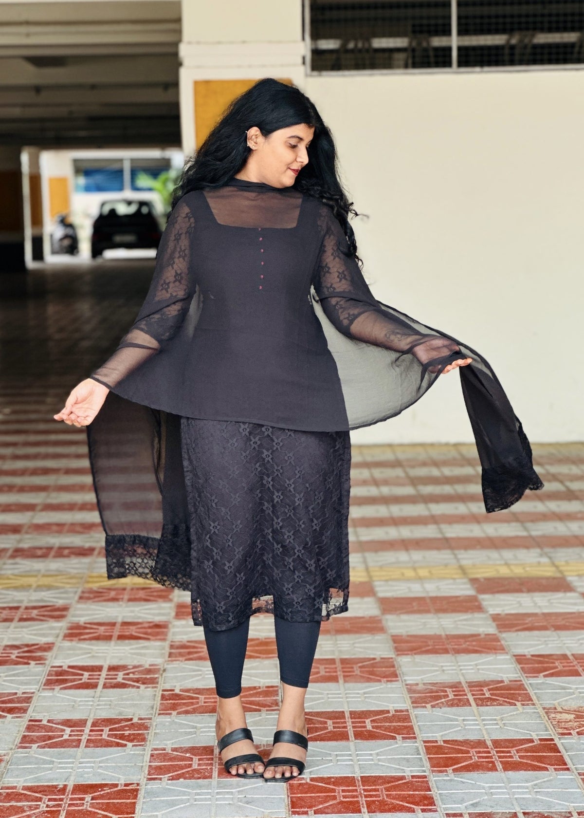 Black Soft Net lace kurti set in Lace – Kurta Set by Dharvi by Rachana