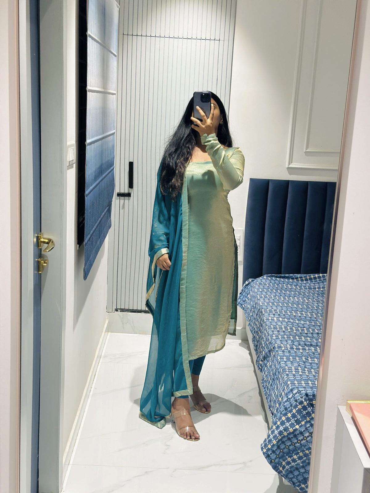 Ice blue space silk kurta set in Space Silk – Kurta Set by Dharvi by Rachana (view 5)