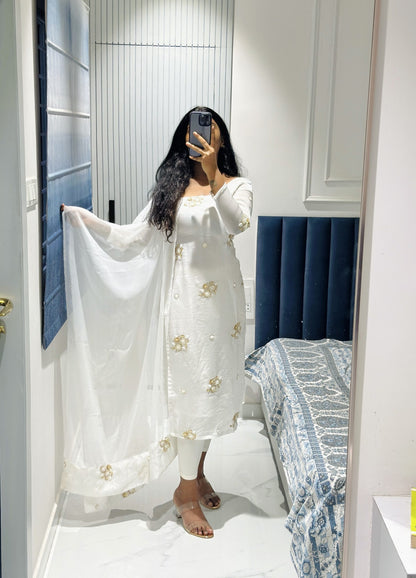 White butta embroidered kurti