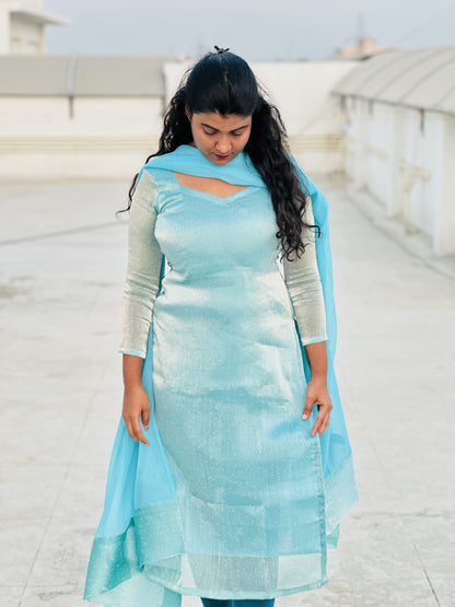 Light blue viscose tissue kurti