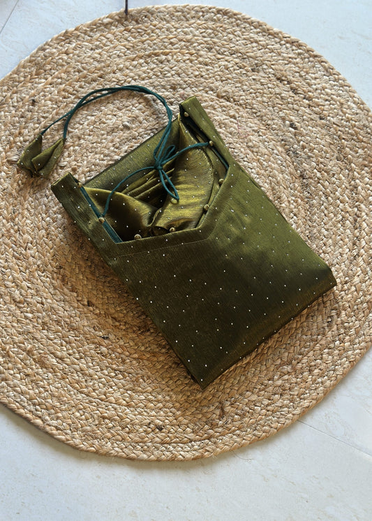 Olive green viscose tissue set in Chiffon – Kurta Set by Dharvi by Rachana