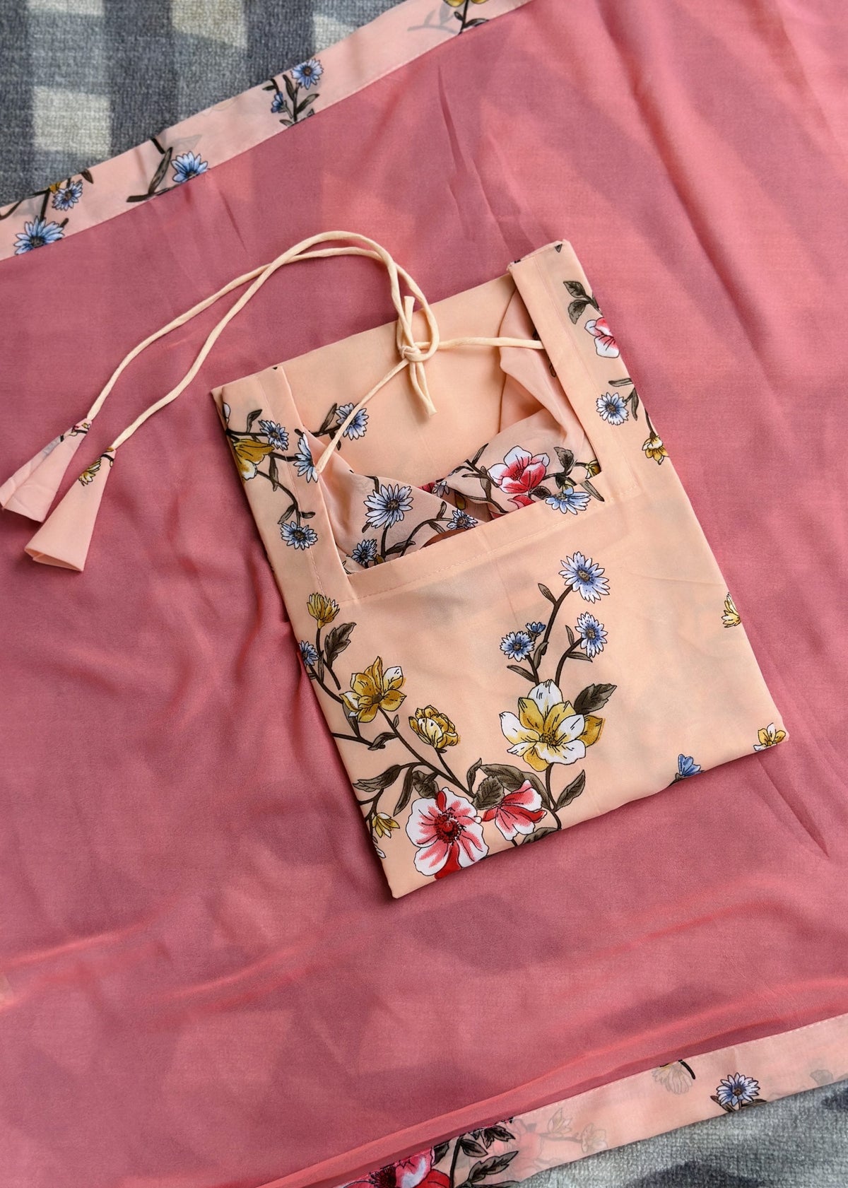 Peach floral chiffon set in Chiffon – Kurta Set by Dharvi by Rachana
