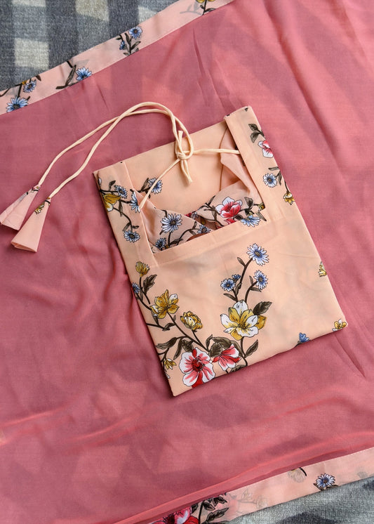 Peach floral chiffon set in Chiffon – Kurta Set by Dharvi by Rachana (view 2)