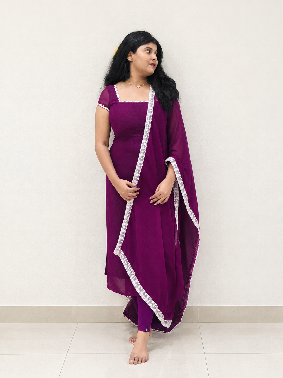 Grape lace kurti set in Chiffon – ethnic wear by Dharvi by Rachana