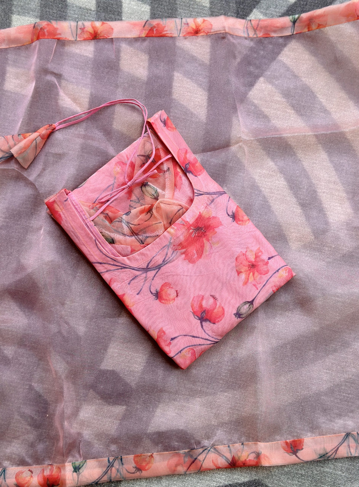 Peach floral organza set in Organza – Kurta Set by Dharvi by Rachana