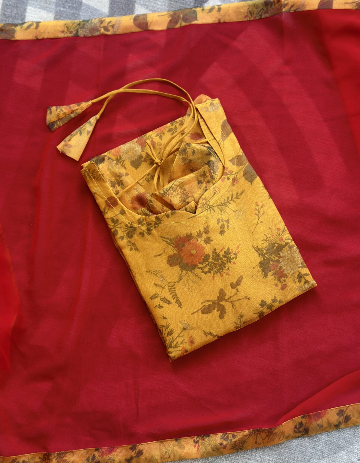 Yellow floral organza set in Organza – Kurta Set by Dharvi by Rachana (view 2)