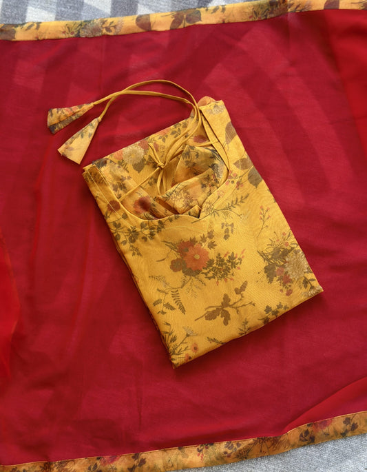Yellow floral organza set in Organza – Kurta Set by Dharvi by Rachana (view 2)