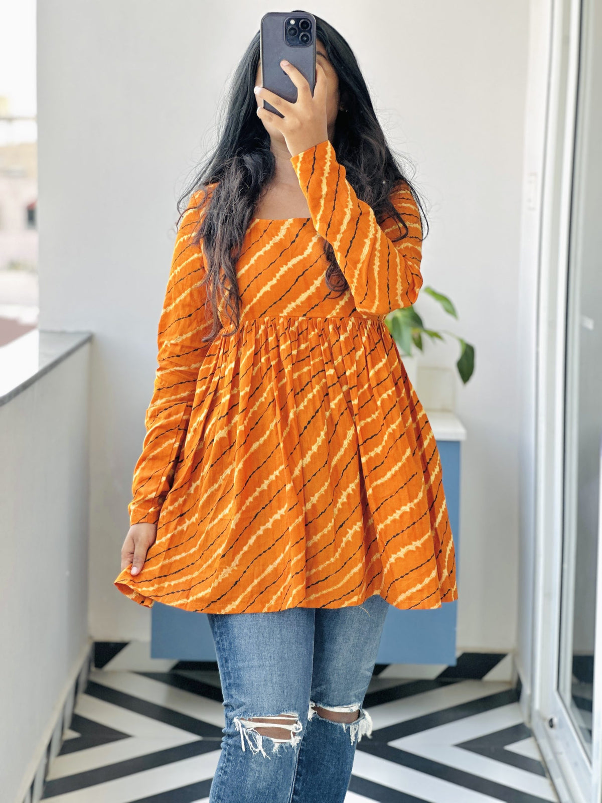 yellow cotton short kurta in Cotton – Short Kurti by Dharvi by Rachana (view 3)