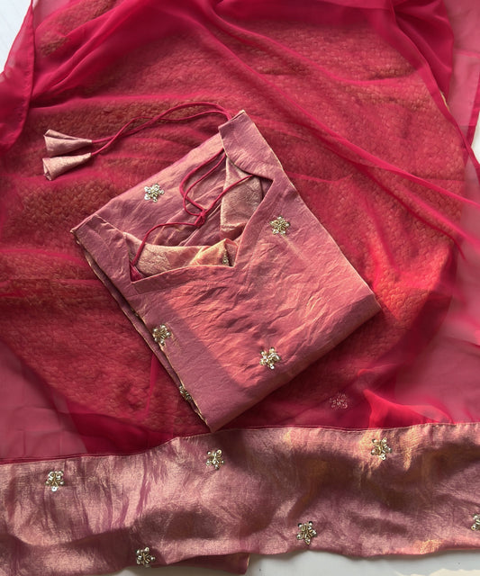 Pink butta embroidered kurti in Space Silk – Kurta Set by Dharvi by Rachana (view 2)