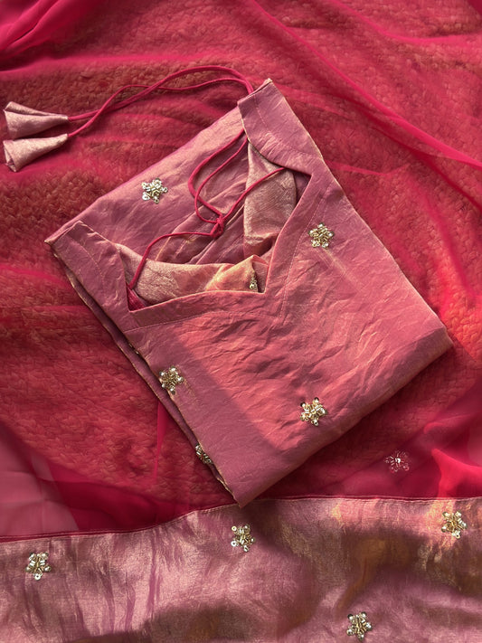 Pink butta embroidered kurti in Space Silk – Kurta Set by Dharvi by Rachana